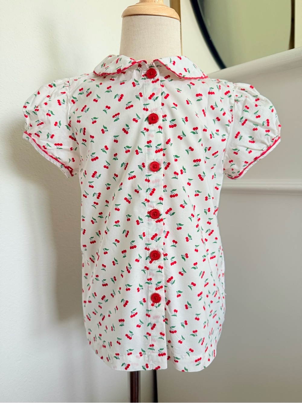 Rachel Riley Girls 7 Cherry Print Peter Pan Collar Button Front Blouse Top
